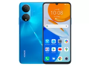 The HONOR X7 smartphone in Ocean Blue color.