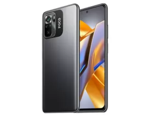 The POCO M5s smartphone in gray.