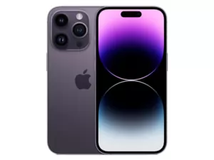 The iPhone 14 Pro smartphone in Deep Purple color.