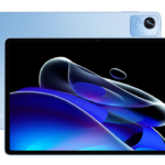 The realme Pad X tablet in Glacier Blue color.