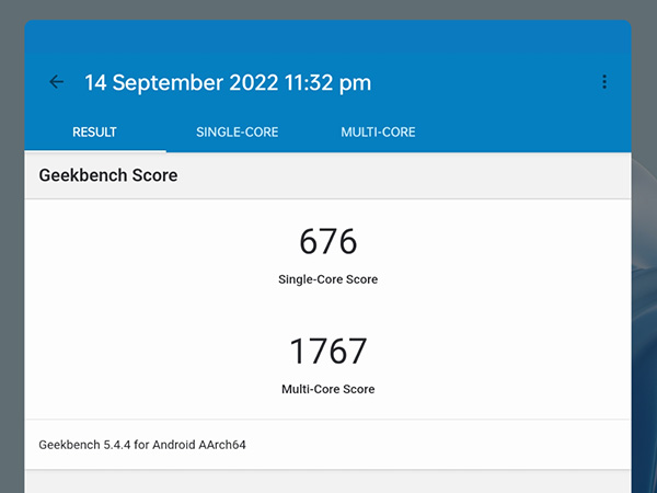 Geekbench 5 score of the realme Pad X.