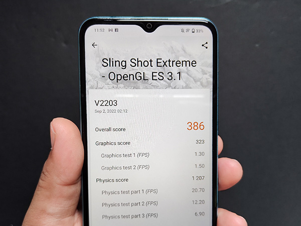 vivo Y02s 3DMark benchmark score.