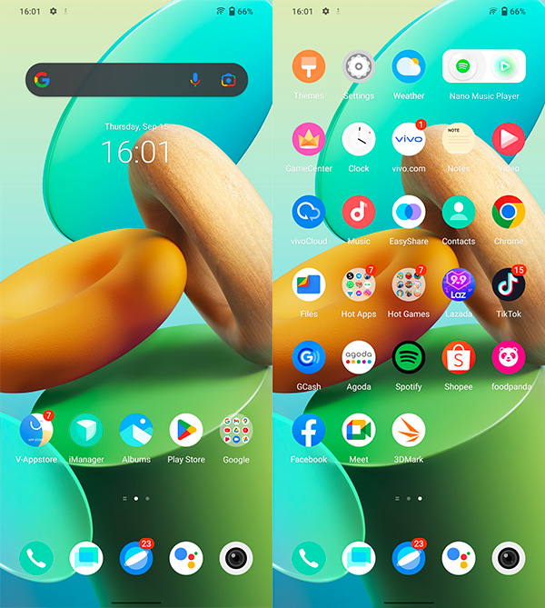 Screenshots of home screen and apps