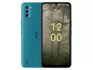 The Nokia C31 smartphone in cyan color.