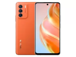 The Infinix Zero 5G 2023 smartphone in Coral Orange color.