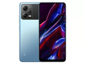 The POCO X5 5G smartphone in blue.