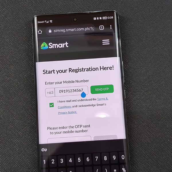 The SMART SIM Registration portal.