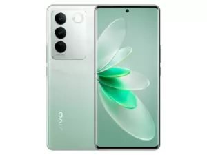 The vivo V27 5G smartphone in Emerald Green color.