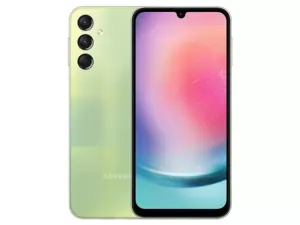 The Samsung Galaxy A24 smartphone in Light Green color.