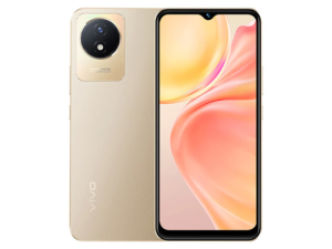 The vivo Y02t smartphone in Sunset Gold color.