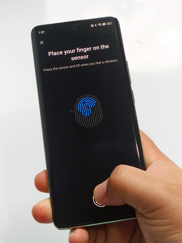 The under-display fingerprint scanner of the realme 11 Pro+ 5G.