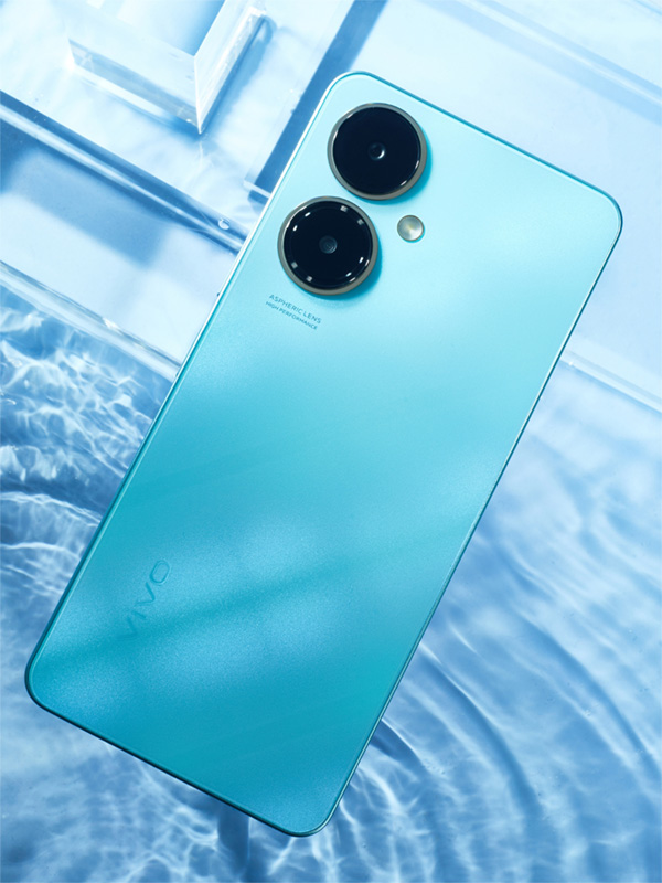The vivo Y27 smartphone in Sea Blue color.