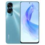 The HONOR 90 Lite 5G smartphone in Cyan Lake color.