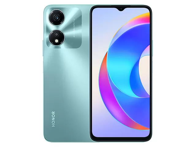 The HONOR X5 Plus smartphone in Cyan Lake color.