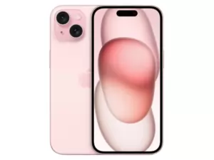 The iPhone 15 smartphone in pink.
