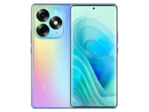 The itel S23+ smartphone in Lake Cyan color.