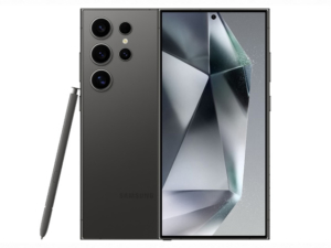 The Samsung Galaxy S14 Ultra smartphone in Titanium Black color.