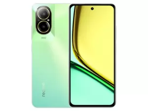 The realme C67 smartphone in Sunny Oasis color.