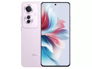 The OPPO Reno11 F 5G smartphone in Coral Purple color.
