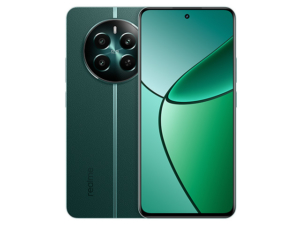 The realme 12+ 5G smartphone in Pioneer Green color.