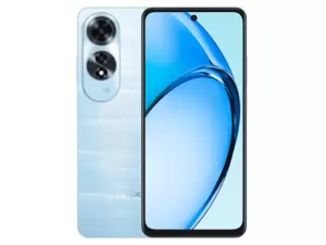 The OPPO A60 smartphone in Ripple Blue color.