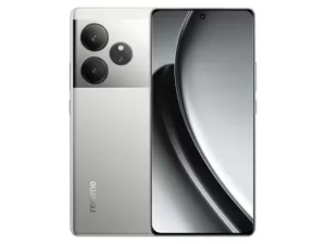 The realme GT 6 smartphone in silver.
