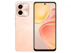 The vivo Y28 smartphone in Gleaming Orange color.
