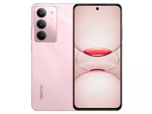The realme C75x smartphone in Coral Pink color.