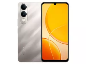 The vivo Y04 smartphone in gold color.
