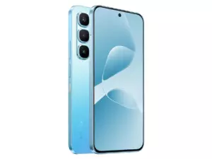 The Infinix HOT 60 Pro smartphone in Coral Blue color.