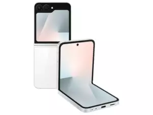 The SAMSUNG Galaxy Z Flip7 FE smartphone in white.