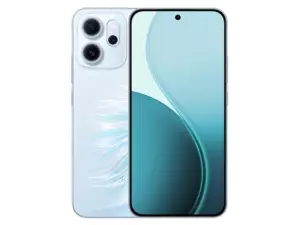 The OPPO Reno14 F 5G smartphone in Opal Blue color.