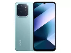 The POCO C85 smartphone in green.