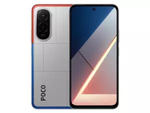 The POCO M7 smartphone in silver color.
