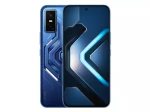 The Infinix GT 30 smartphone in Cyber Blue color.