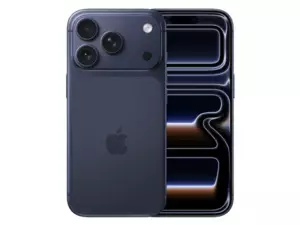 The iPhone 17 Pro smartphone in Deep Blue color.