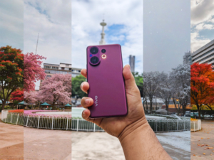 The vivo V60’s AI Four-Season Portrait feature transforms the Fuente Osmeña Circle into different seasons.