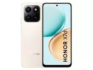 The HONOR X7d smartphone in Desert Gold color.